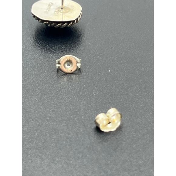 Vintage Sterling Silver Blue Lapis Lazuli Oval Stud Earrings Rope Border Signed - Picture 9 of 15